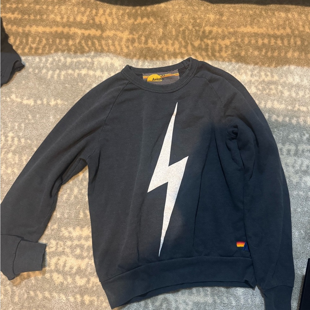 Anvil Black Crewneck Sweater with Lightning Bolt Design